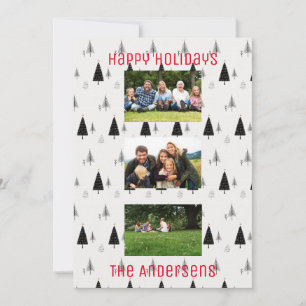 Moderne zwarte en witte kerstboomstructuur feestdagenkaart