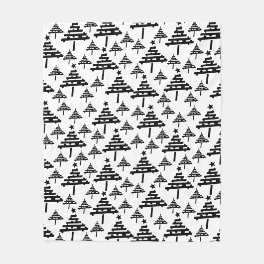 Moderne zwarte en witte kerstboomstructuur fleece deken (Voorkant)