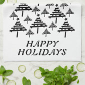 Moderne zwarte en witte kerstboomstructuur theedoek (Gevouwen)