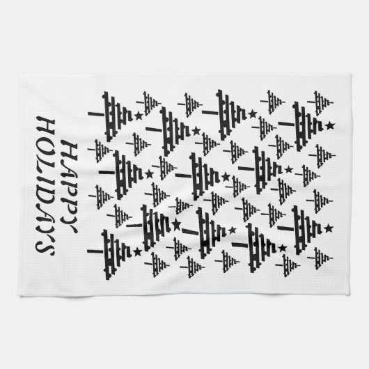 Moderne zwarte en witte kerstboomstructuur theedoek (Horizontaal)