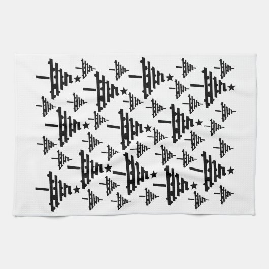 Moderne zwarte en witte kerstboomstructuur theedoek (Horizontaal)