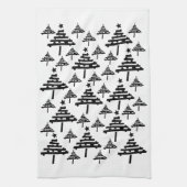 Moderne zwarte en witte kerstboomstructuur theedoek (Verticaal)
