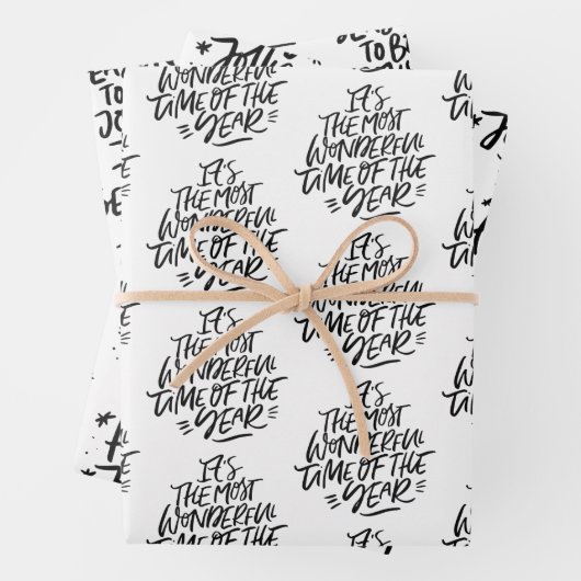 Moderne zwarte en witte kerstcitaten - cadeautjes inpakpapier vel (In situ)