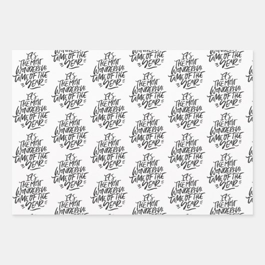 Moderne zwarte en witte kerstcitaten - cadeautjes inpakpapier vel (Voorkant)