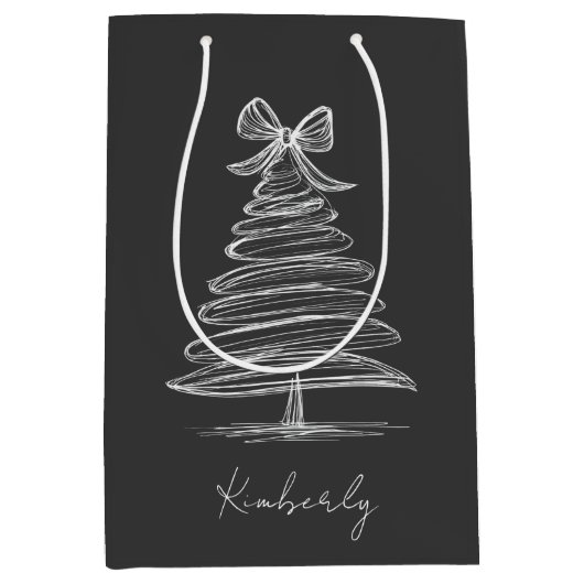 Moderne Zwarte en Witte Kerstmis Medium Cadeauzakje (Voorkant)
