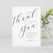 Moderne zwarte en witte klassieke kalligrafie bedankkaart (Staand voorkant)