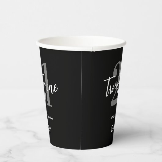 Moderne zwarte en witte legant 21e verjaardag papieren bekers (Rechts)