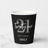 Moderne zwarte en witte legant 21e verjaardag papieren bekers (Voorkant)