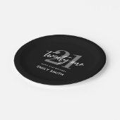 Moderne zwarte en witte legant 21e verjaardag papieren bordje (Gekanteld)