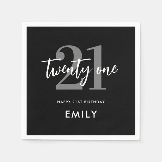 Moderne zwarte en witte legant 21e verjaardag servet (Voorkant)