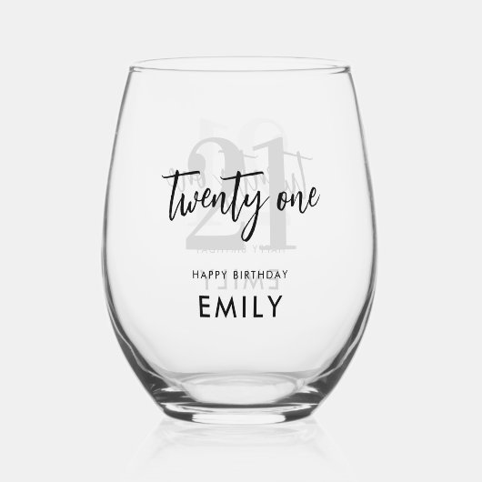 Moderne zwarte en witte legant 21e verjaardag wijnglas zonder voet (Voorkant)