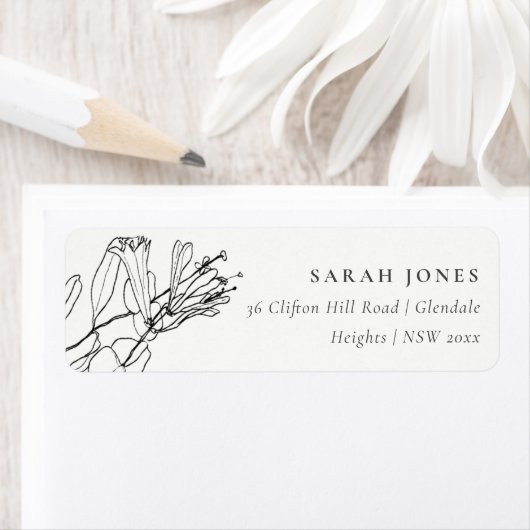MODERNE ZWARTE EN WITTE LIJN DIE FLORAAL ADRES TRE ETIKET (Insitu)