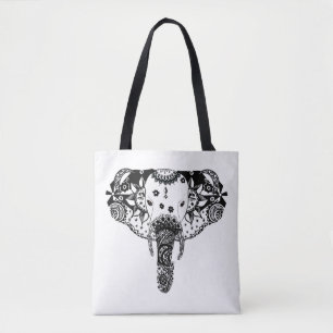 Moderne zwarte en witte lijnhoekolifant tote bag
