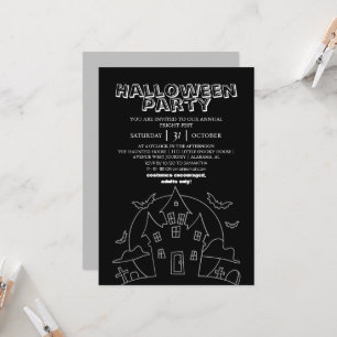 Moderne Zwarte en Witte Lijnkunst Halloween Feest Kaart