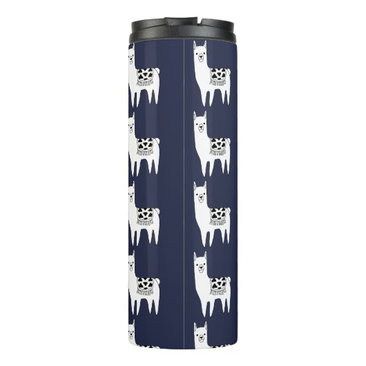Moderne zwarte en witte llamas met Initiaal Thermosbeker (Achterkant)