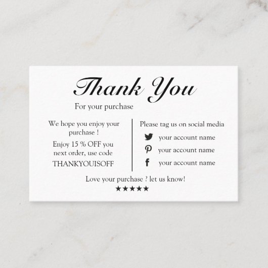 moderne zwarte en witte logo bedankt visitekaartje (Voorkant)