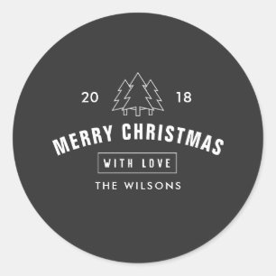 Moderne zwarte en witte Logo kerst Ronde Sticker
