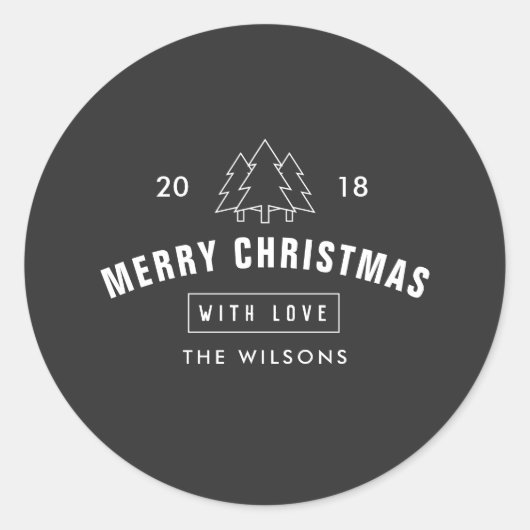 Moderne zwarte en witte Logo kerst Ronde Sticker (Voorkant)