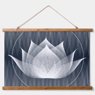 Moderne Zwarte en Witte Lotus Trippy Moiré Effect Hangend Wandkleed