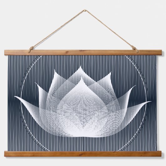 Moderne Zwarte en Witte Lotus Trippy Moiré Effect Hangend Wandkleed (Voorkant)