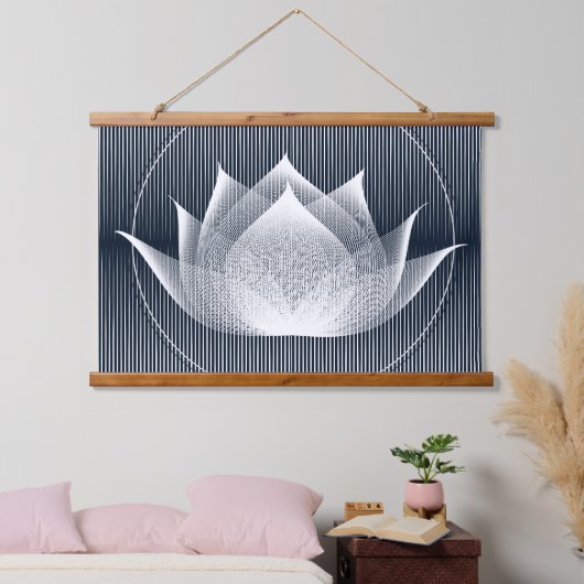 Moderne Zwarte en Witte Lotus Trippy Moiré Effect Hangend Wandkleed (Slaapkamer)