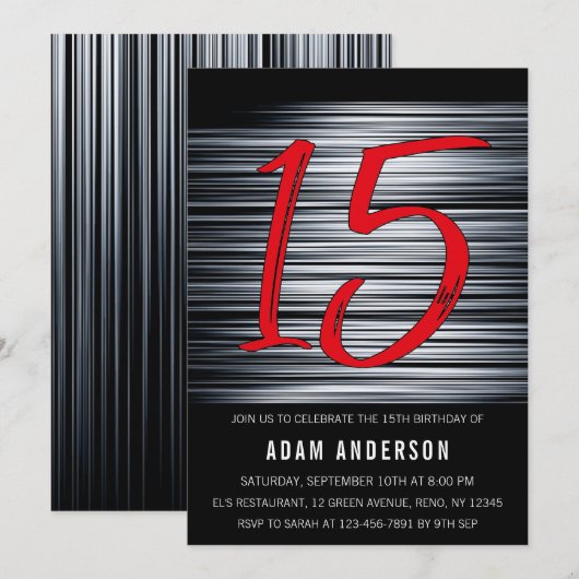 Moderne zwarte en witte Mannen 15e verjaardag Kaart (Voorkant / Achterkant)