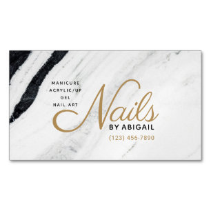 Moderne zwarte en witte marmer Gold-nagels op naam Magnetisch Visitekaartje