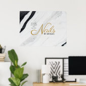 Moderne zwarte en witte marmer Gold-nagels op naam Poster (Thuiskantoor)