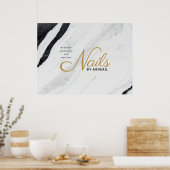 Moderne zwarte en witte marmer Gold-nagels op naam Poster (Keuken)