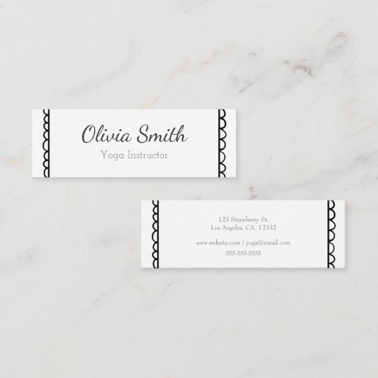 Moderne, zwarte en witte, minimalistische breuklij mini visitekaartje (Voorkant / Achterkant)