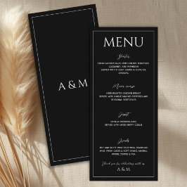 Moderne zwarte en witte minimalistische bruiloft menu