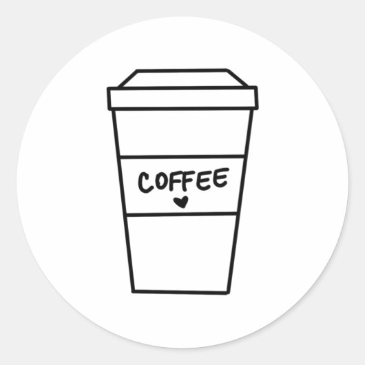 Moderne, zwarte en witte, minimalistische koffie ronde sticker (Voorkant)