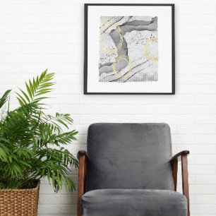 Moderne Zwarte en Witte Minimalistische Kunst met  Folie Afdrukken