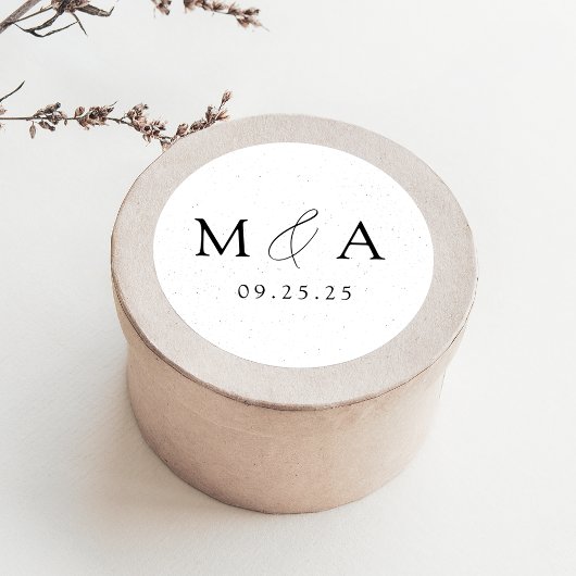 Moderne zwarte en witte monogram bruiloft ronde sticker