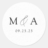 Moderne zwarte en witte monogram bruiloft ronde sticker (Voorkant)