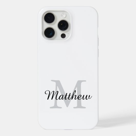 Moderne zwarte en witte monogram script naam iPhone hoesje (Achterkant)