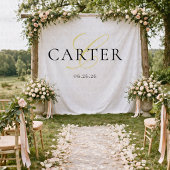 Moderne Zwarte en Witte Monogram Trouw Achtergrond Wandkleed