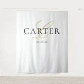 Moderne Zwarte en Witte Monogram Trouw Achtergrond Wandkleed (Voorkant)