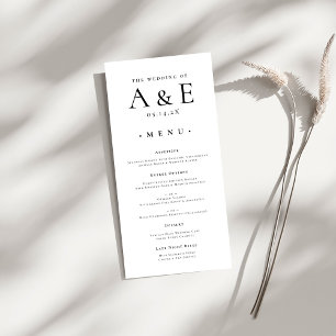 Moderne zwarte en witte monogram trouwdag voor kop menu