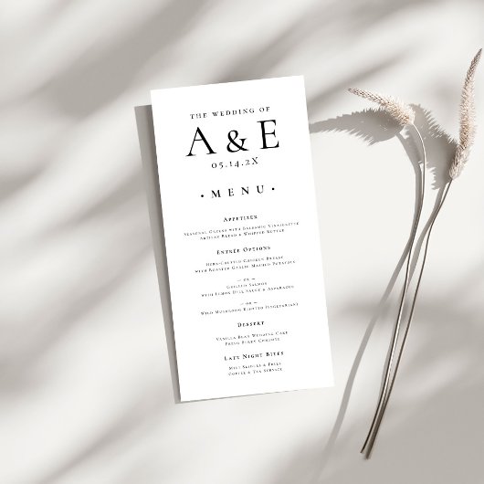 Moderne zwarte en witte monogram trouwdag voor kop menu