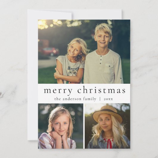 Moderne zwarte en witte multi-foto, prettig kerstf feestdagenkaart (Voorkant)