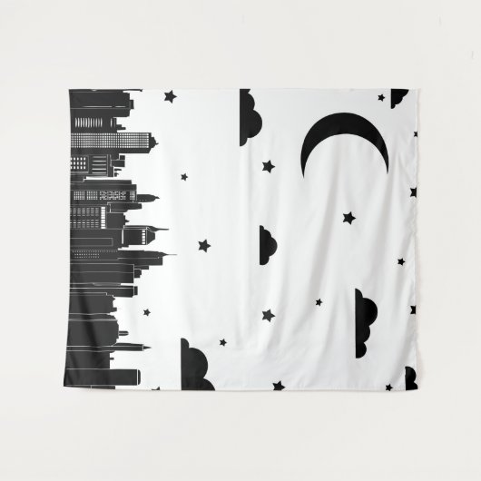 Moderne, zwarte en witte nachtelijke hemel wandkleed (Voorkant (horizontaal))