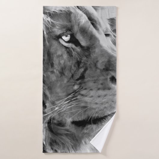 Moderne zwarte en witte olieverf van koning lion, badhanddoek (Badhanddoek)
