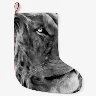 Moderne zwarte en witte olieverf van koning lion, kleine kerstsok