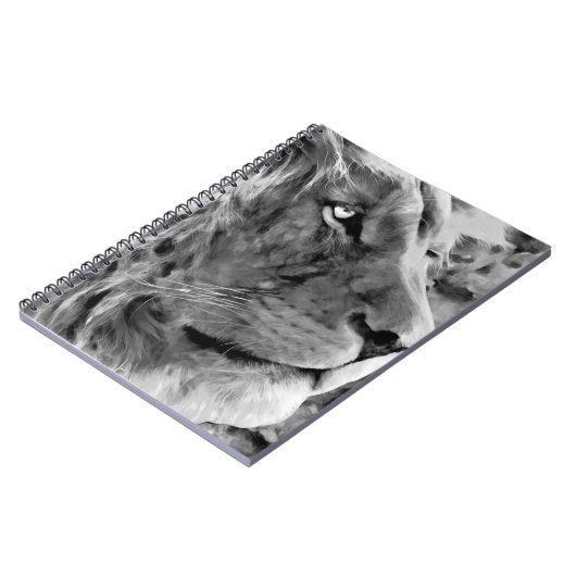 Moderne zwarte en witte olieverf van koning lion, notitieboek (Linkerzijde)