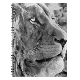 Moderne zwarte en witte olieverf van koning lion, notitieboek