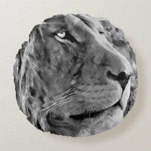 Moderne zwarte en witte olieverf van koning lion, rond kussen