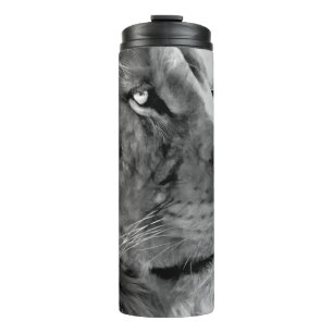 Moderne zwarte en witte olieverf van koning lion, thermosbeker