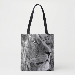 Moderne zwarte en witte olieverf van koning lion, tote bag