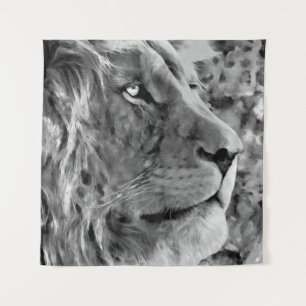 Moderne zwarte en witte olieverf van koning lion, wandkleed